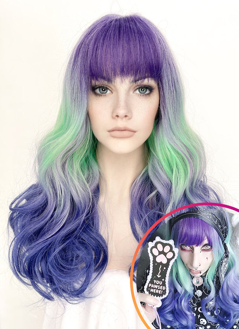 Purple Grey Green Blue Mixed Synthetic Hair Wig WigIsFashion