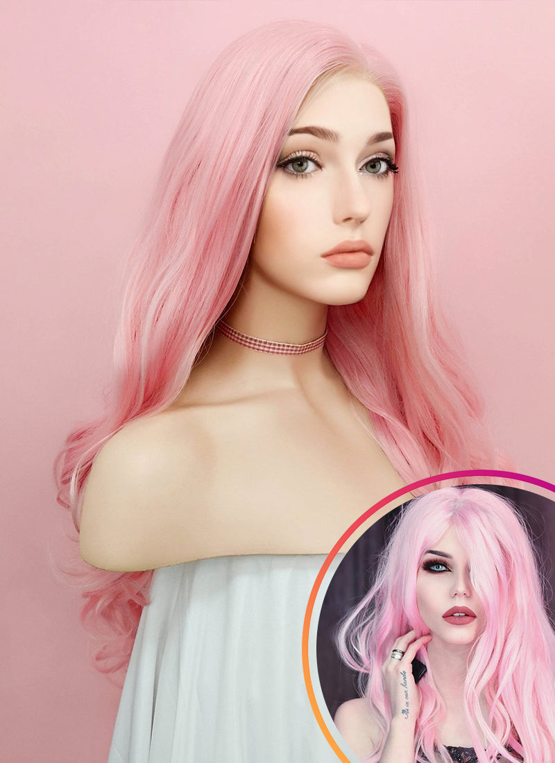 Pastel Pink Wavy Lace Front Synthetic Wig LF084 wigisfashion au