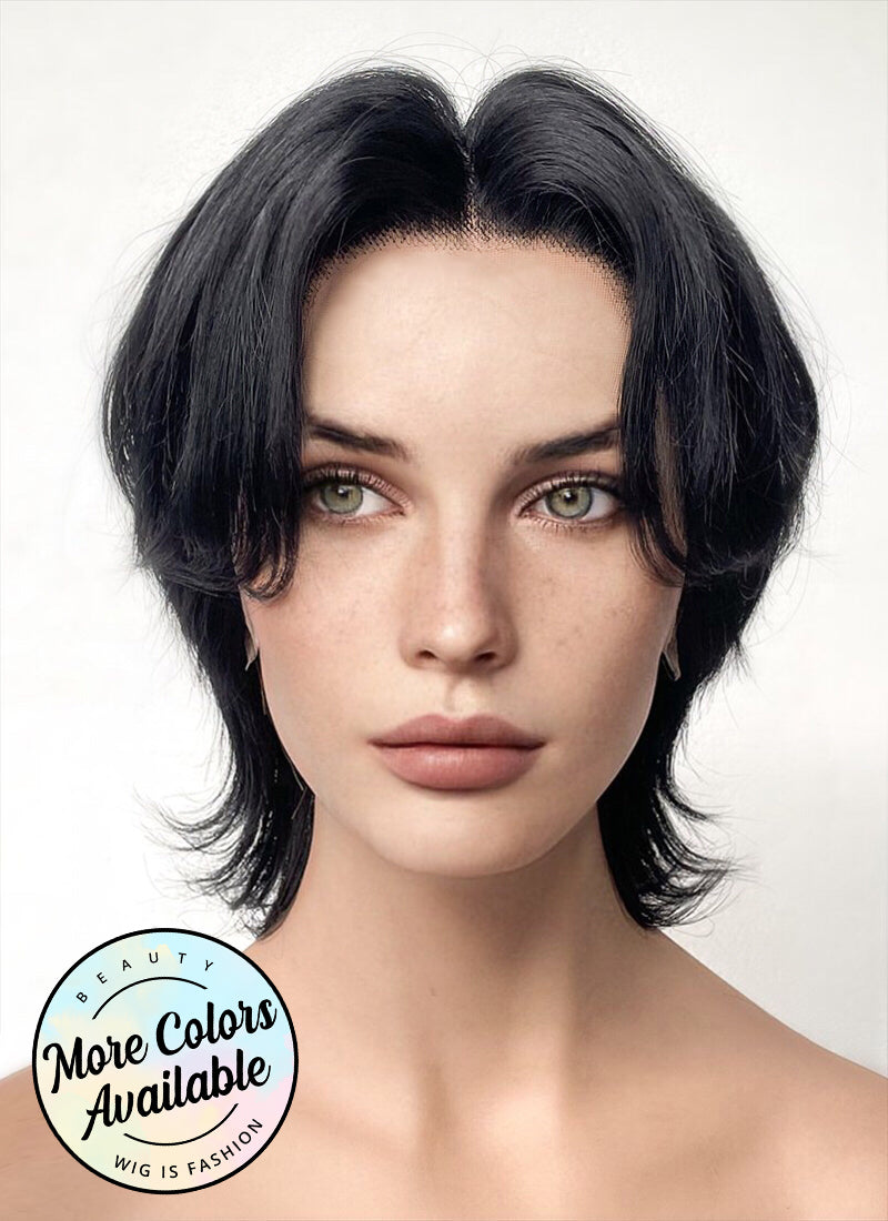 Jet Black Wolf Cut Lace Front Synthetic Wig LF6016 WigIsFashion