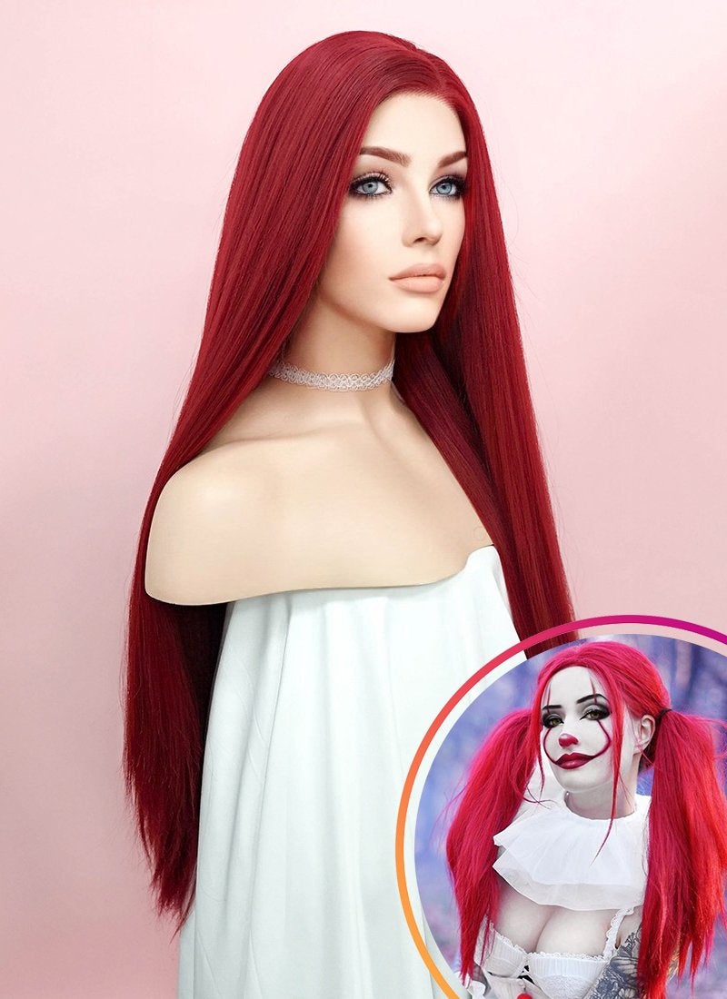 Straight Yaki Red Lace Front Synthetic Wig LF624A wigisfashion au