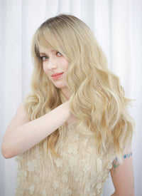 Blonde With Dark Roots Wavy Mono Top Lace Wig MN007