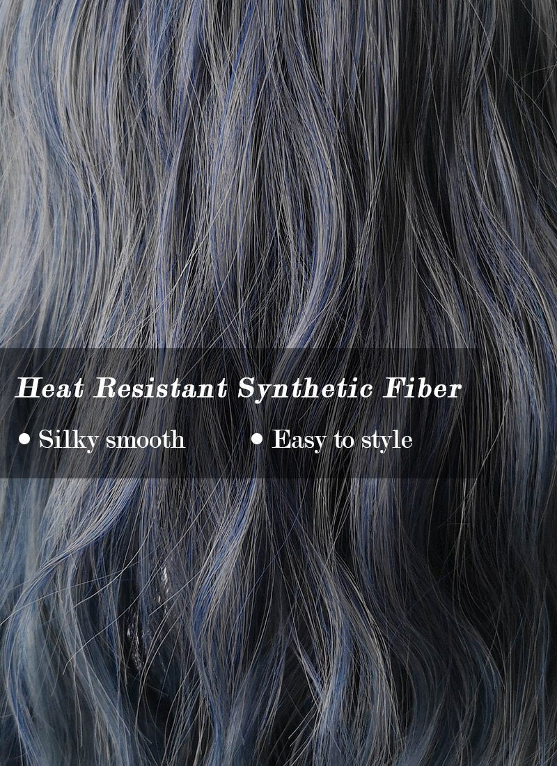 Dark Blue With Dark Roots Wavy Synthetic Wig NS054