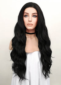 Wavy Natural Black Lace Front Synthetic Wig LF095