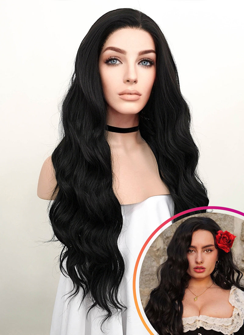 Wavy Natural Black Lace Front Synthetic Wig LF095