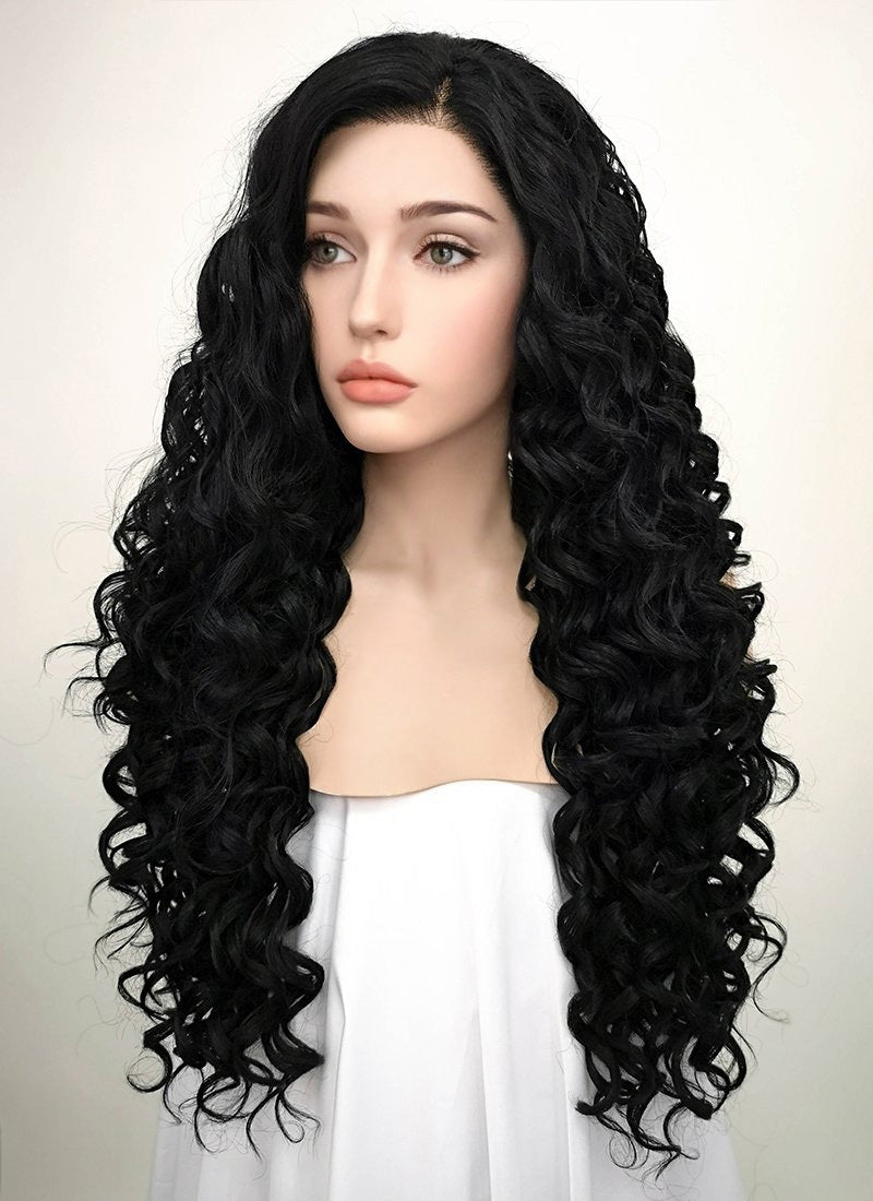 Spiral Curly Black Lace Front Synthetic Wig LF166