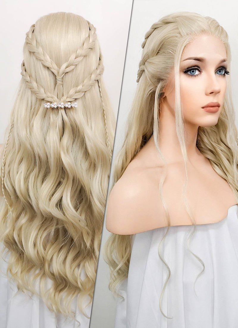 Light Ash Blonde Braided Lace Front Synthetic Wig LF2017