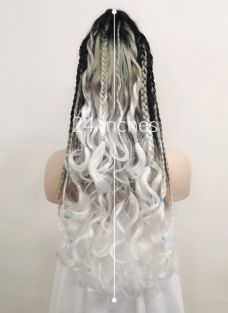 Critical Role Yasha Nydoorin Black Grey White Ombre Braided Lace Front Synthetic Wig LF2121