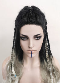 Critical Role Yasha Nydoorin Black Grey White Ombre Braided Lace Front Synthetic Wig LF2121