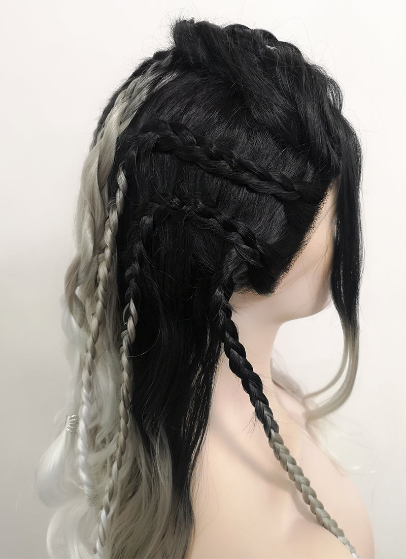 Critical Role Yasha Nydoorin Black Grey White Ombre Braided Lace Front Synthetic Wig LF2121