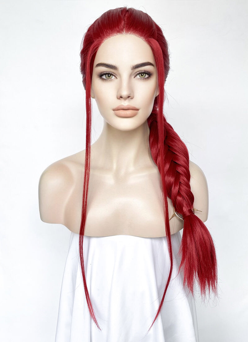 Red Braided Yaki Lace Front Synthetic Wig WigIsFashion