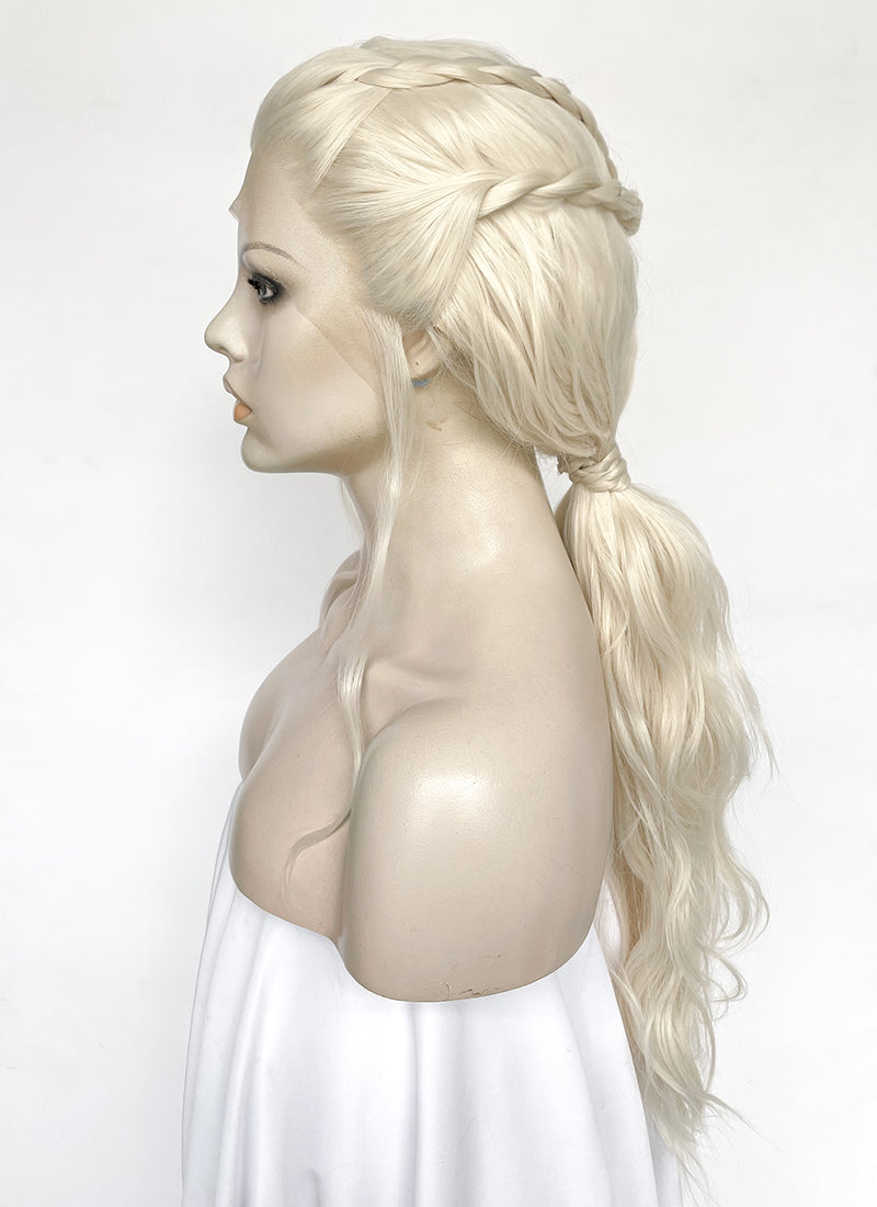 House of the Dragon Queen Rhaenyra Targaryen Platinum Blonde Braided Lace Front Synthetic Wig LF2168