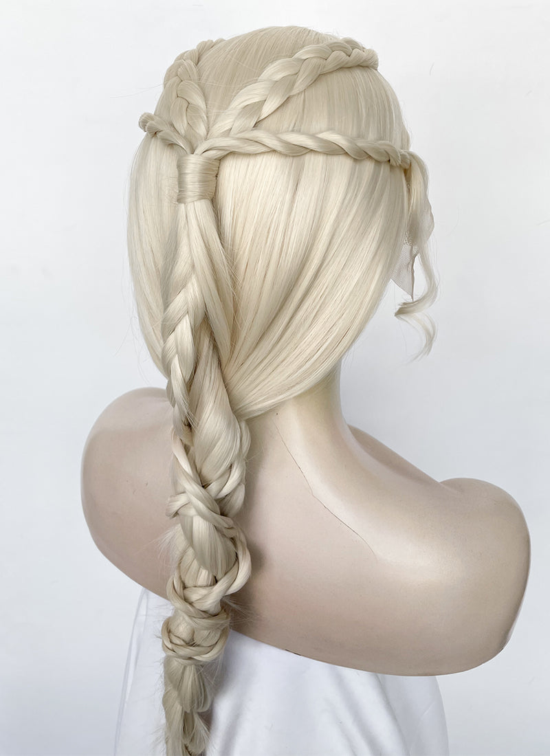 House of the Dragon Queen Rhaenyra Targaryen Platinum Blonde Braided Lace Front Synthetic Wig LF2169