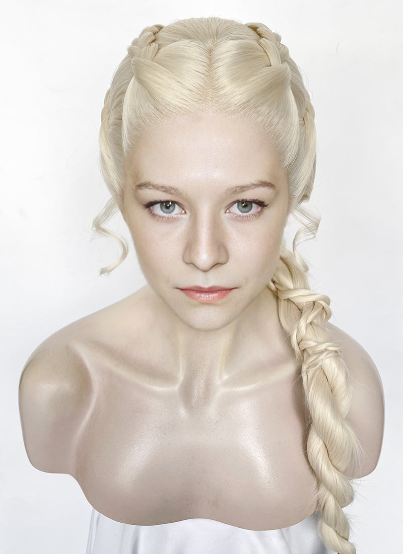 House of the Dragon Queen Rhaenyra Targaryen Platinum Blonde Braided Lace Front Synthetic Wig LF2169