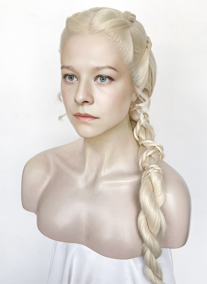 House of the Dragon Queen Rhaenyra Targaryen Platinum Blonde Braided Lace Front Synthetic Wig LF2169