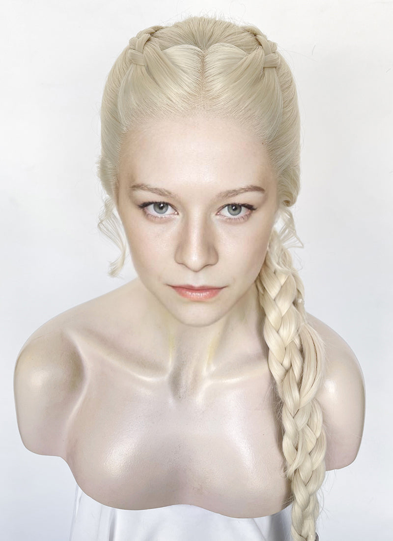 House of the Dragon Queen Rhaenyra Targaryen Platinum Blonde Braided Lace Front Synthetic Wig LF2170