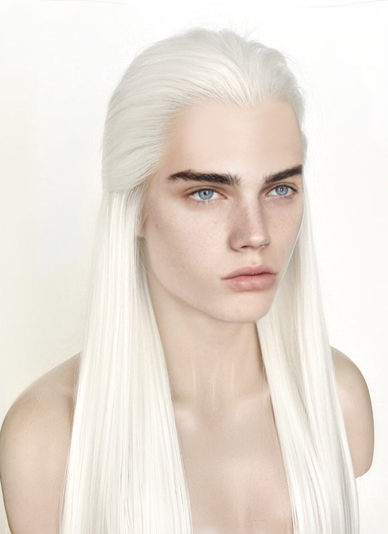 White Straight Lace Front Synthetic Men's Wig LF3270B (Customisable)