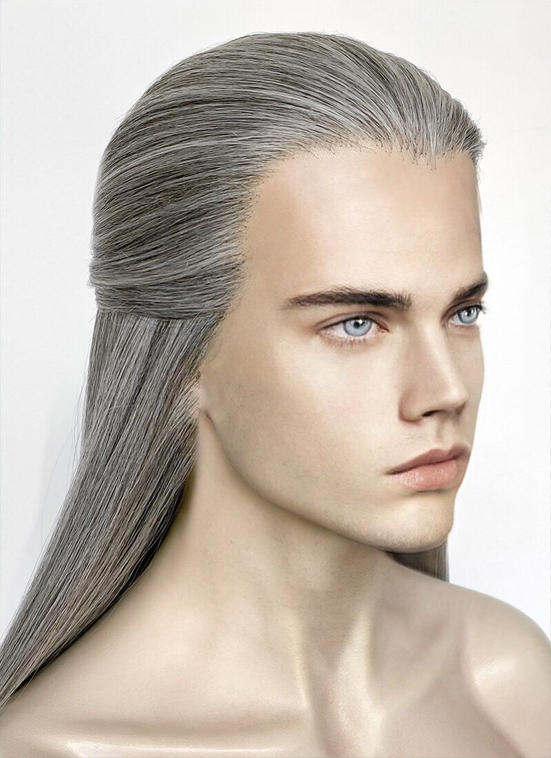 Mixed Grey Straight Lace Front Synthetic Men's Wig LF3270E