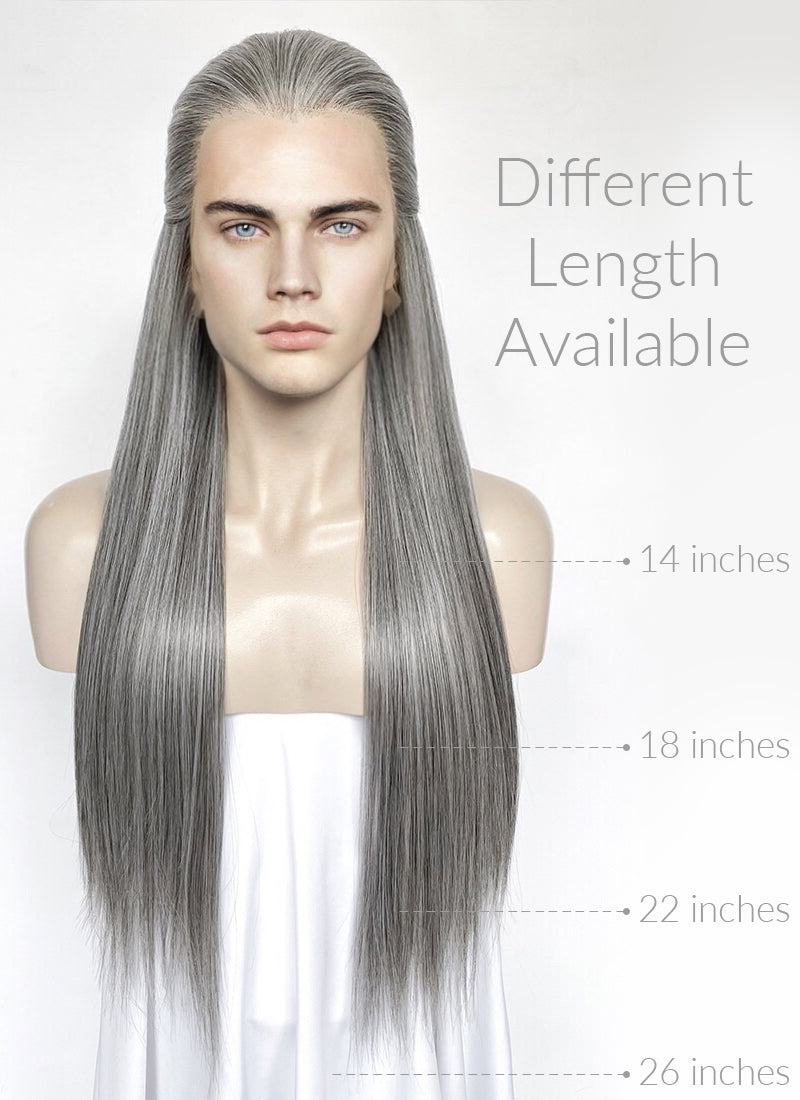 Mixed Grey Straight Lace Front Synthetic Men's Wig LF3270E