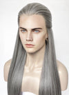 Mixed Grey Straight Lace Front Synthetic Men's Wig LF3270E