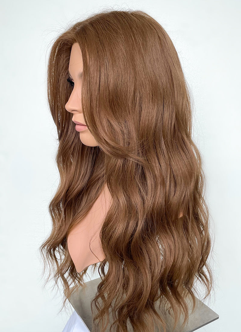 Brown Curtain Bangs Wavy Lace Front Synthetic Wig LF3294