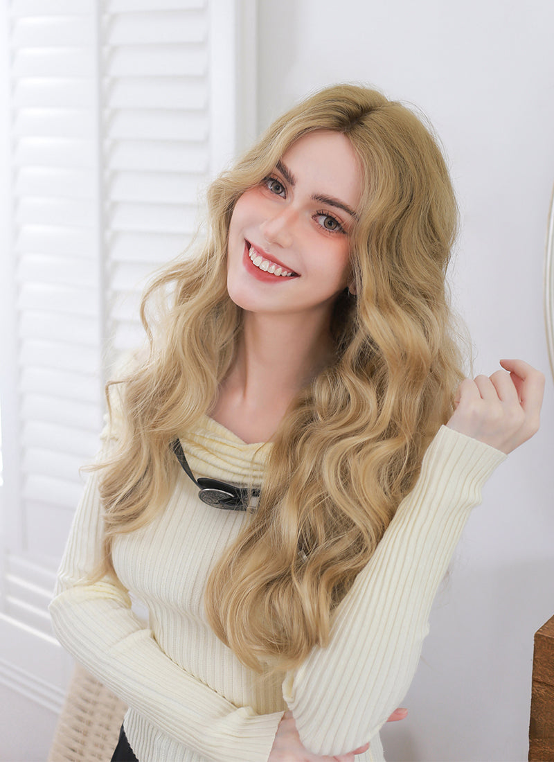 Balayage Blonde With Brown Roots Wavy Kanekalon Lace Front Synthetic Wig LF3306