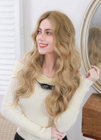 Balayage Blonde With Brown Roots Wavy Kanekalon Lace Front Synthetic Wig LF3306