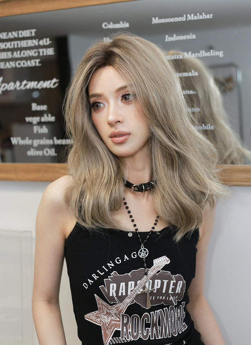 Blonde With Dark Roots Wavy Lace Front Synthetic Wig LF3307A