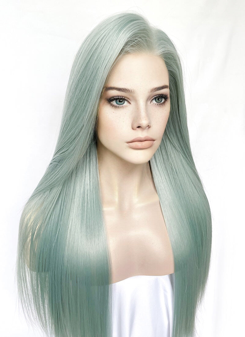 Ash Light Green Straight Lace Front Kanekalon Synthetic Wig LF3327