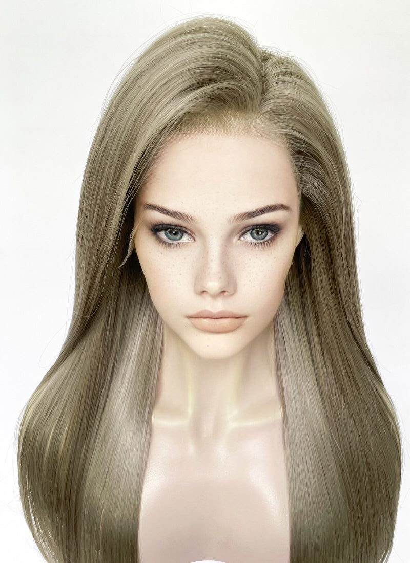 Greenish Grey Straight Lace Front Kanekalon Synthetic Hair Wig LF3346