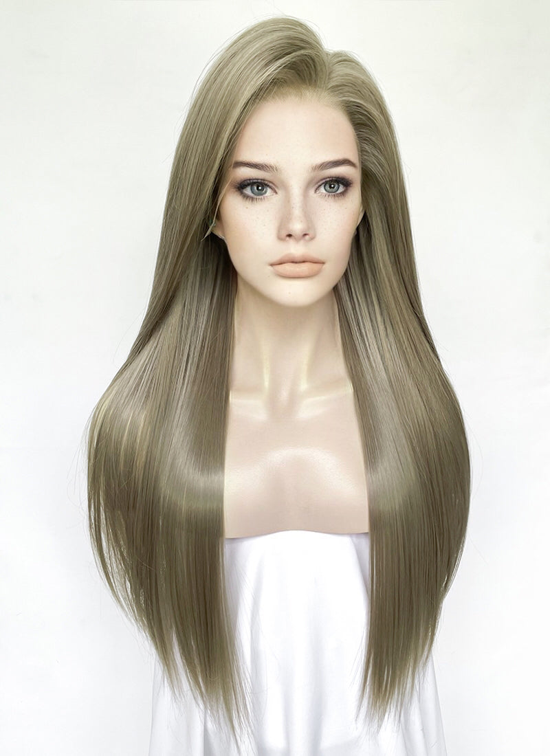 Greenish Grey Straight Lace Front Kanekalon Synthetic Hair Wig LF3346