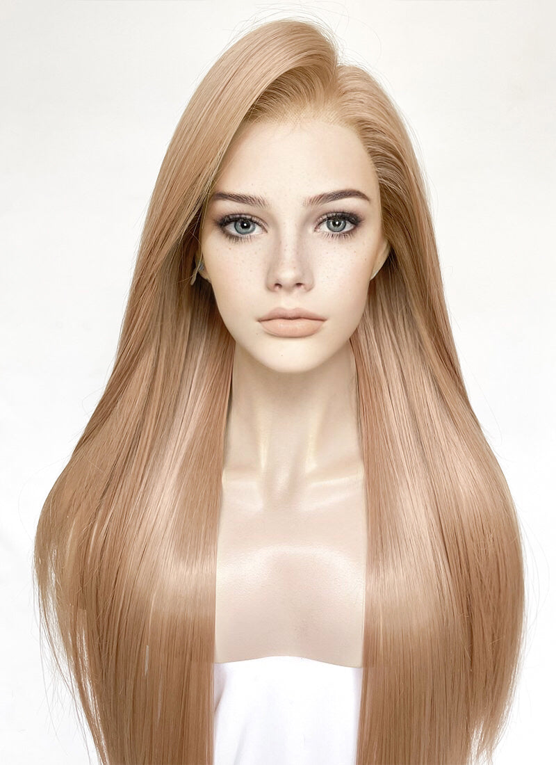 Pastel Peach Pink Straight Lace Front Kanekalon Synthetic Hair Wig LF3349