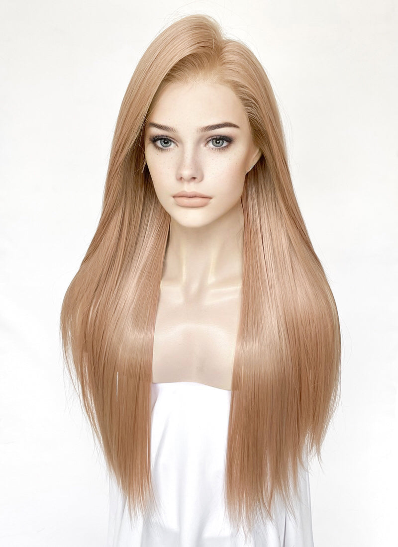 Pastel Peach Pink Straight Lace Front Kanekalon Synthetic Hair Wig LF3349