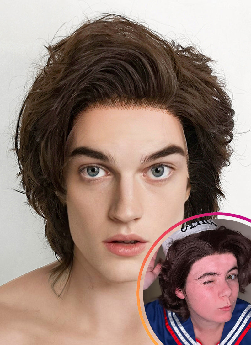 Stranger Things Steve Harrington Brunette Wavy Lace Front Synthetic Men's Wig LF407A