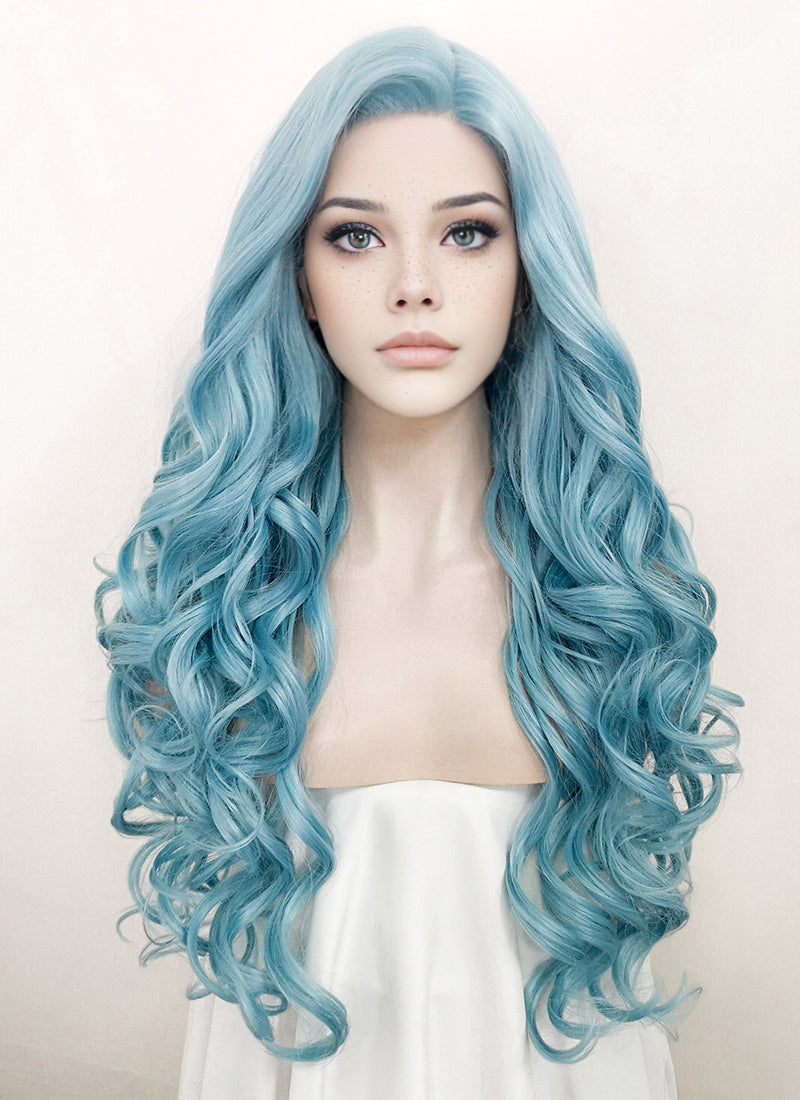 Pastel Blue Wavy Lace Front Synthetic Wig LF5132