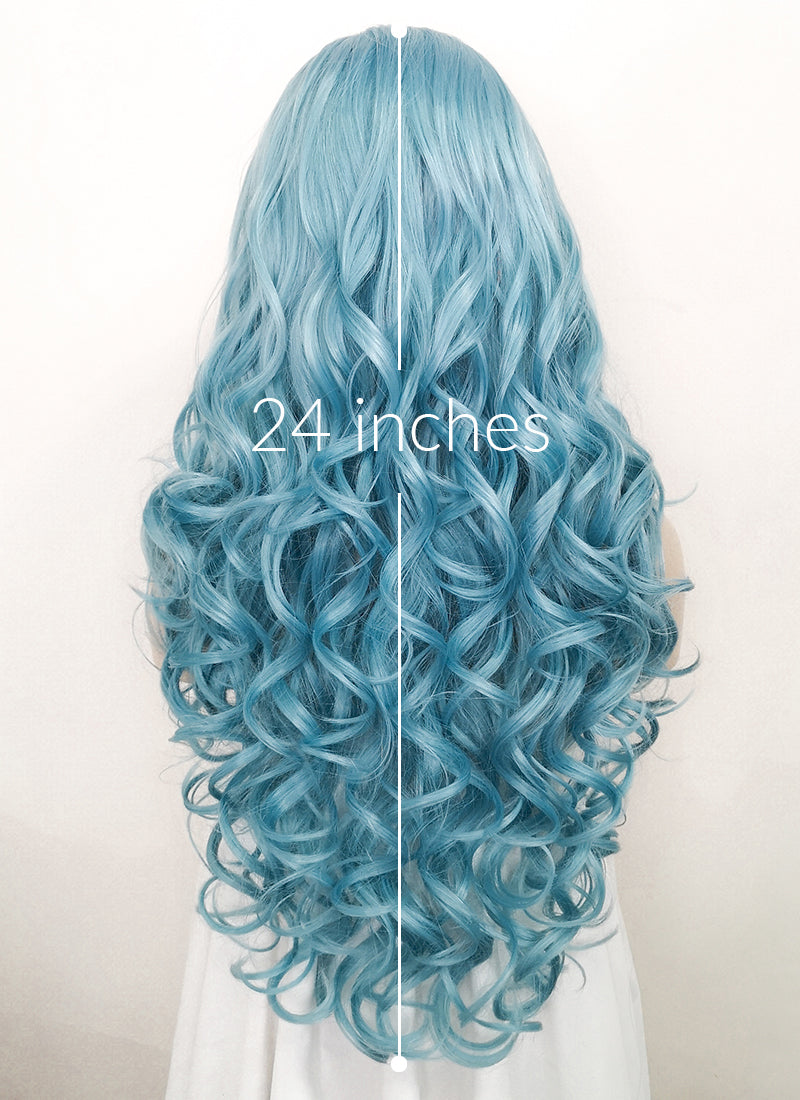 Pastel Blue Wavy Lace Front Synthetic Wig LF5132