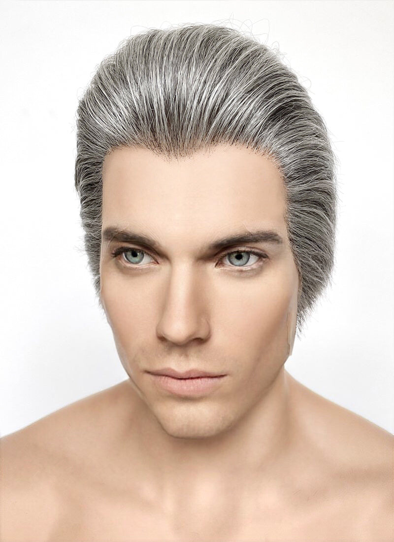 Mixed Grey Straight Lace Front Synthetic Men's Wig LF6010A