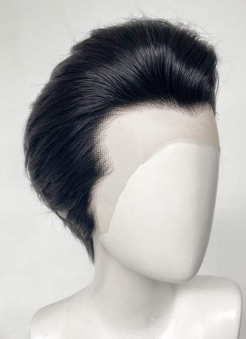 Elvis Black Straight Slicked Back Lace Front Synthetic Men's Wig LF6010