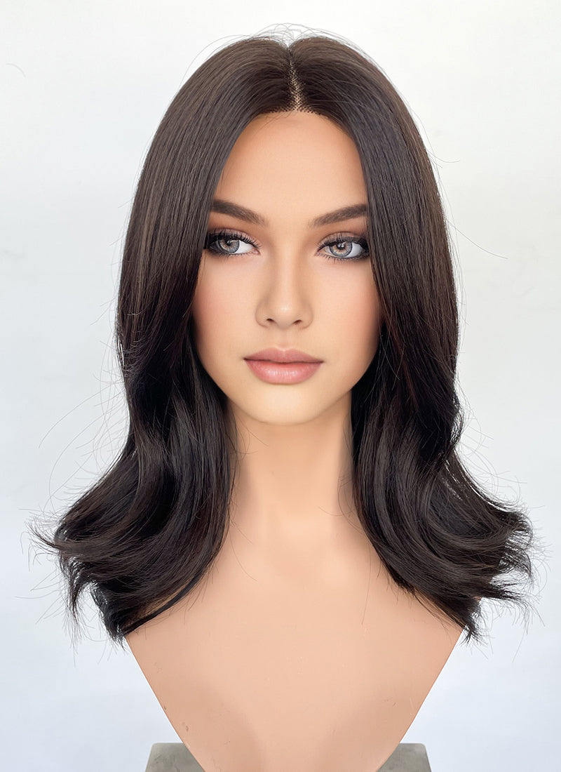 Brunette Curtain Bangs Straight Lace Front Synthetic Wig LF6080