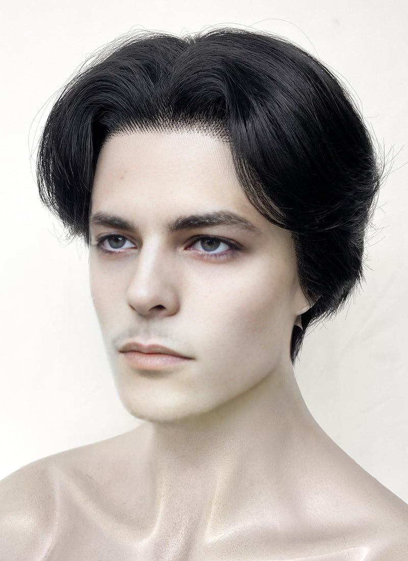 Jet Black Straight Lace Front Synthetic Men's Wig LF6091