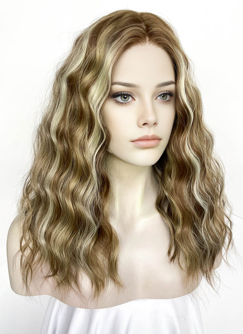 Brown With Blonde Highlights Curly Lace Front Synthetic Wig LF6102