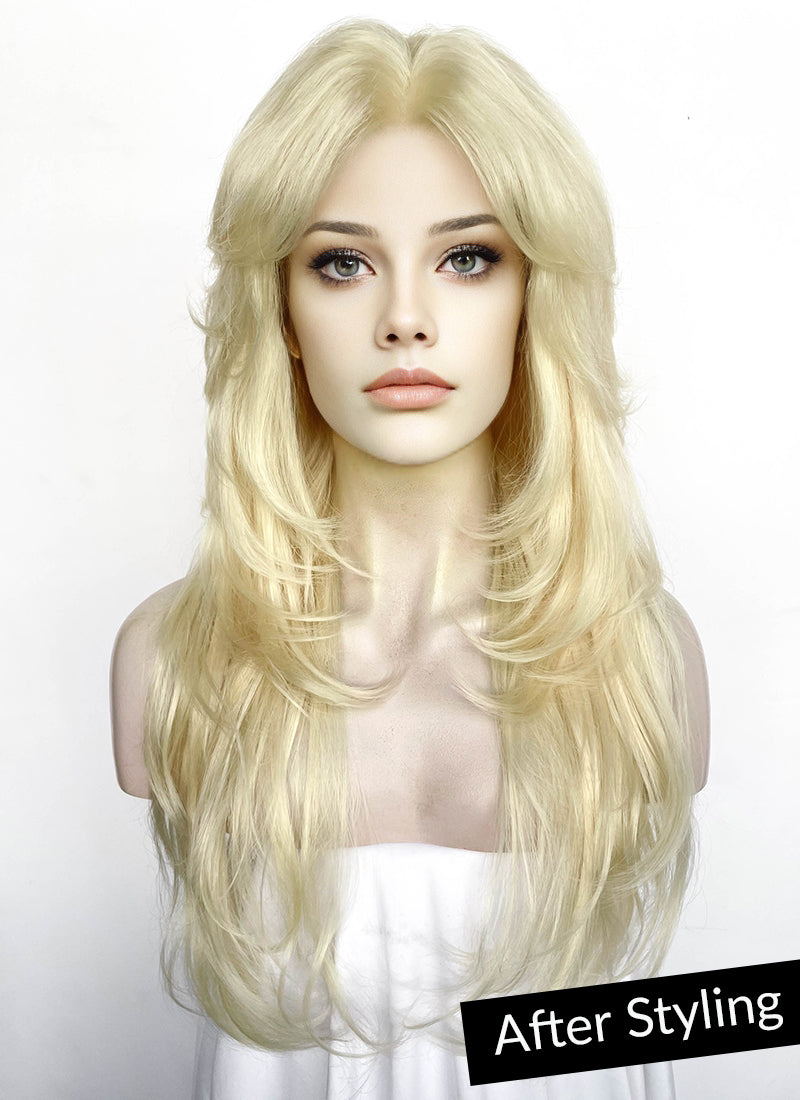 Blonde Curtain Bangs Straight Lace Front Synthetic Wig LF8029