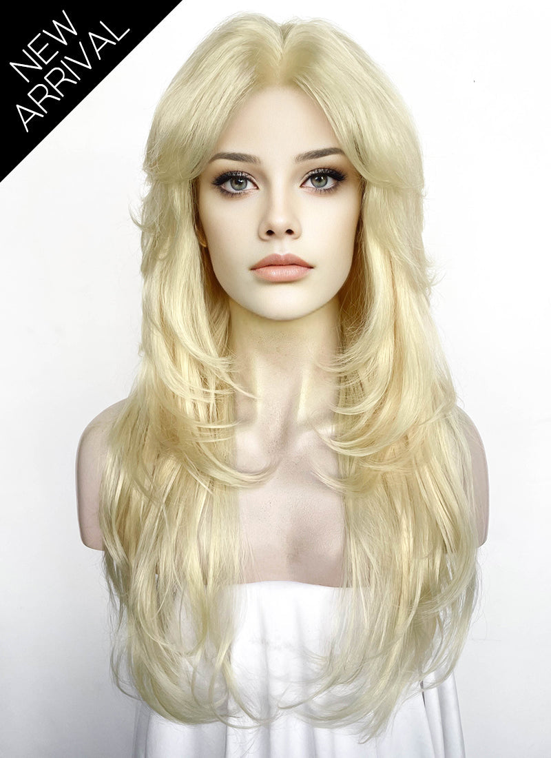 Blonde Curtain Bangs Straight Lace Front Synthetic Wig LF8029