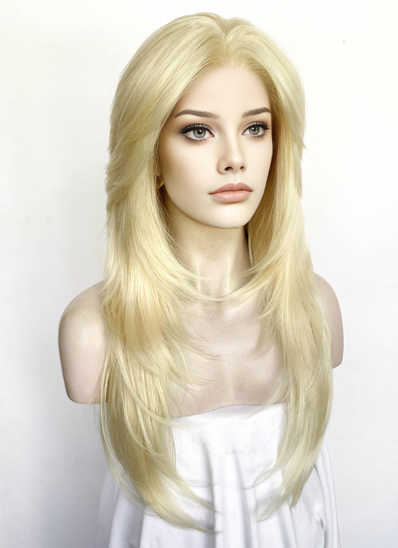 Blonde Curtain Bangs Straight Lace Front Synthetic Wig LF8029