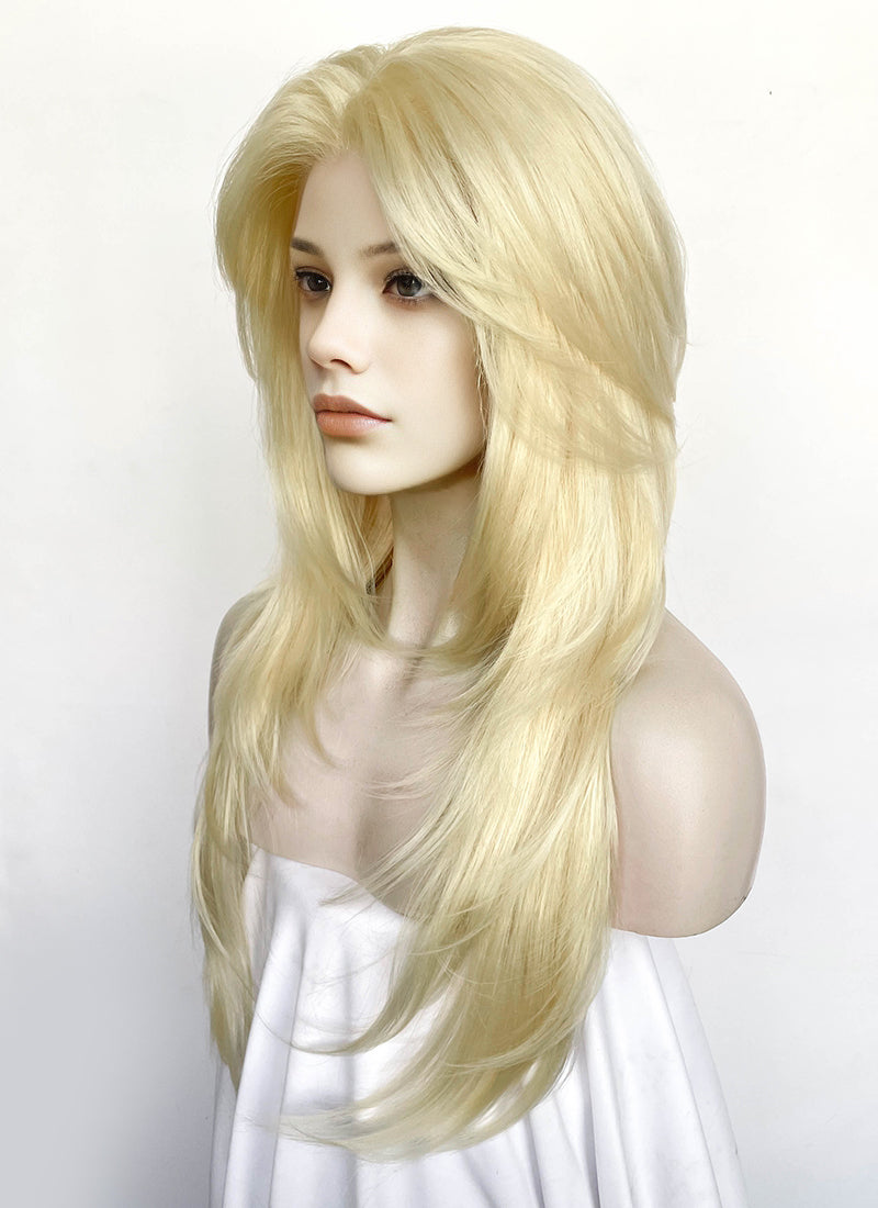 Blonde Curtain Bangs Straight Lace Front Synthetic Wig LF8029