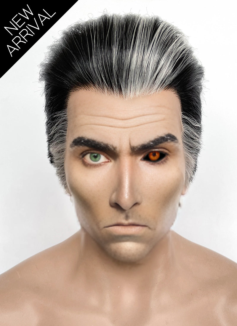 Arcane Silco Black Mixed Grey Straight Lace Front Synthetic Men's Wig LF8031