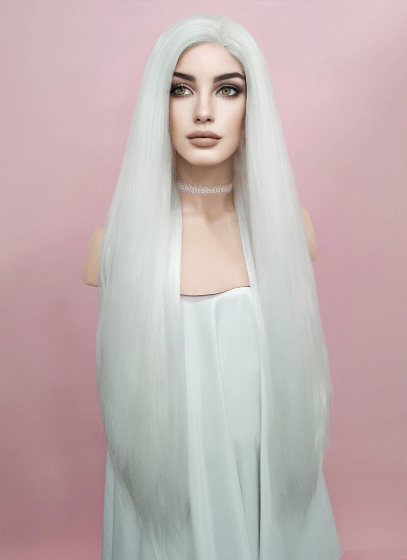 Straight Yaki White Lace Front Synthetic Wig LF624B