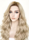 Ash Blonde With Brown Roots Wavy Lace Front Synthetic Wig LFK5501