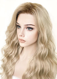 Ash Blonde With Brown Roots Wavy Lace Front Synthetic Wig LFK5501