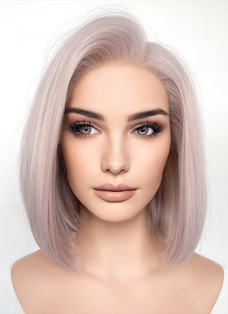 Pastel Pale Plum Straight Bob Lace Front Synthetic Wig LFK5552