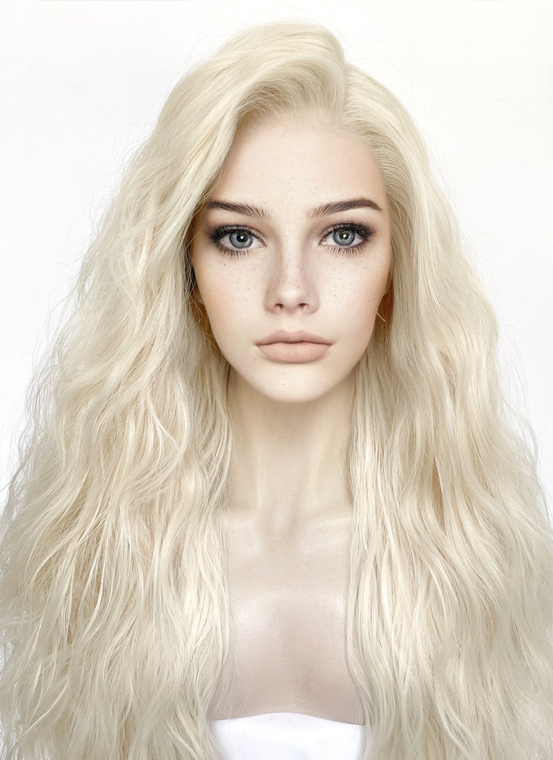 Platinum Blonde Wavy Lace Front Synthetic Wig LFK5560A